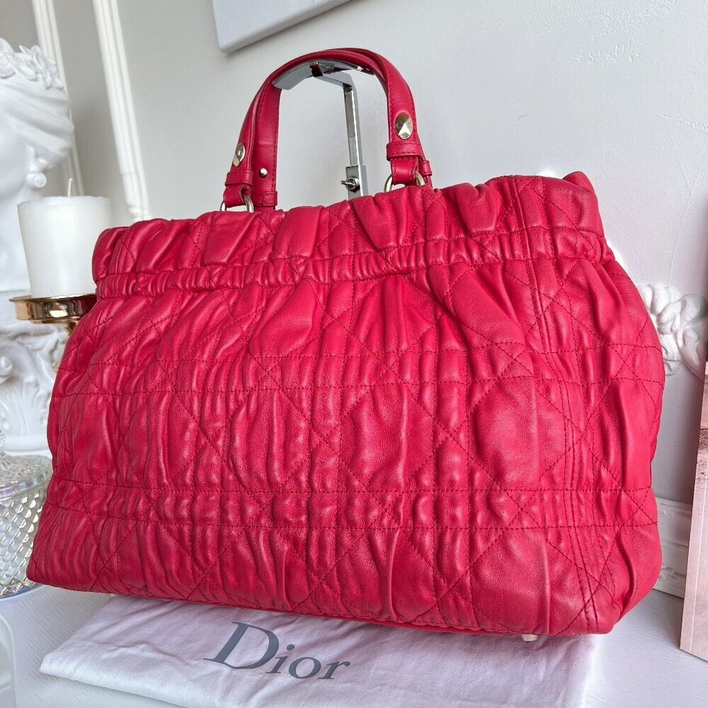 Authentic Christian Dior Red Delices Gaufre Cannage Soft Leather Quilted Bag - Picture 3 of 16